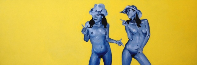 카우보이여인들  "cowboy girls"  31 x 91 cm acrylic on wood  2009